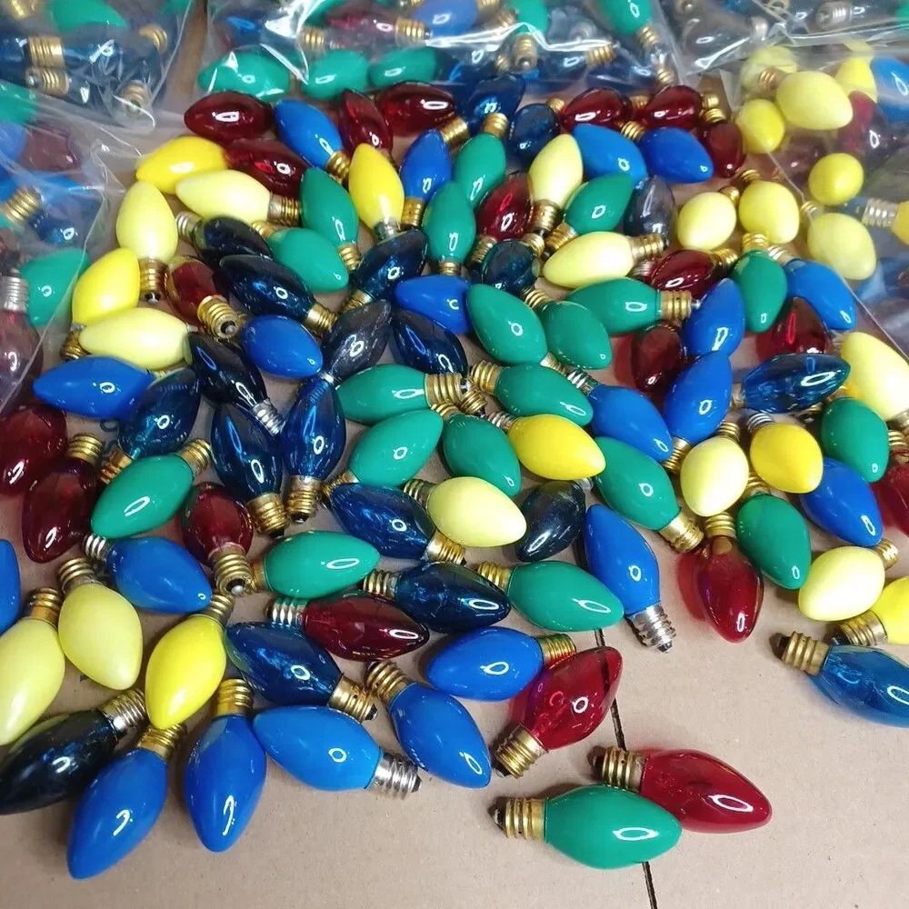 Lot 100 Colored Christmas Light Bulbs - C 7 Show Light Multicolor Outdoor Indoor